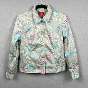 O Oscar De Le Renta Floral Collared Jacket Cream Multi Sz 10